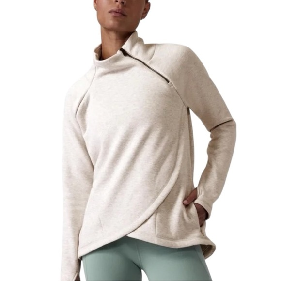Athleta Cozy Karma Asym Pullover Oatmeal Heather Size Medium Cozy Sweatshirt - Picture 1 of 8